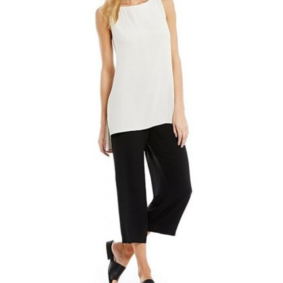 Eileen Fisher Silk Georgette Crepe Bateau Neck Sleeveless Tunic, Bone, SZ M, NWT - Picture 15 of 16